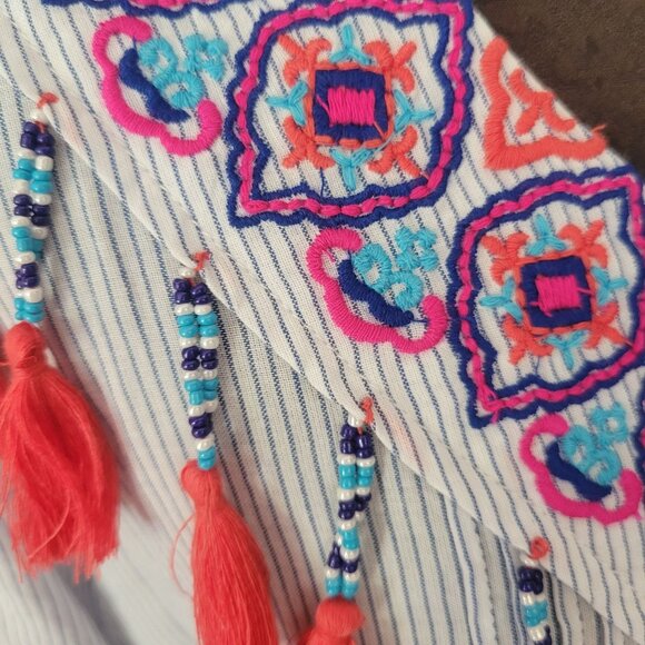 Chicos Embroidered Tunic Top W/ Tassels & Beading - Size 2 Large - Picture 4 of 8